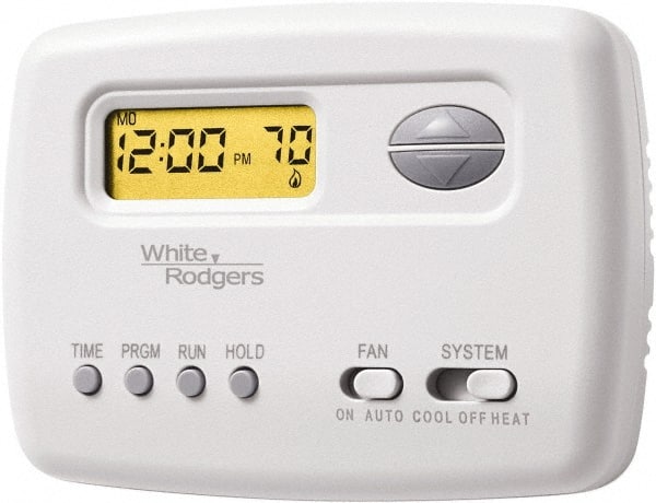 White-Rodgers - 45 to 90°F, 1 Heat, 1 Cool, Digital Programmable Thermostat - 20 to 30 Volts, Horizontal Mount, Manual Switch - Exact Tooling