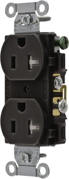Hubbell Wiring Device-Kellems - 125 VAC, 20 Amp, 5-20R NEMA Configuration, Black, Specification Grade, Self Grounding Duplex Receptacle - 1 Phase, 2 Poles, 3 Wire, Flush Mount, Tamper Resistant - Exact Tooling
