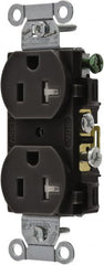 Hubbell Wiring Device-Kellems - 125 VAC, 20 Amp, 5-20R NEMA Configuration, Black, Specification Grade, Self Grounding Duplex Receptacle - 1 Phase, 2 Poles, 3 Wire, Flush Mount, Tamper Resistant - Exact Tooling