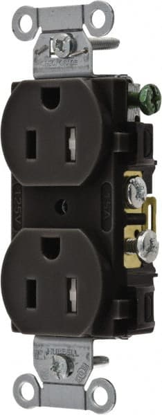 Hubbell Wiring Device-Kellems - 125 VAC, 15 Amp, 5-15R NEMA Configuration, Black, Specification Grade, Self Grounding Duplex Receptacle - 1 Phase, 2 Poles, 3 Wire, Flush Mount, Tamper Resistant - Exact Tooling
