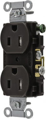 Hubbell Wiring Device-Kellems - 125 VAC, 15 Amp, 5-15R NEMA Configuration, Black, Specification Grade, Self Grounding Duplex Receptacle - 1 Phase, 2 Poles, 3 Wire, Flush Mount, Tamper Resistant - Exact Tooling