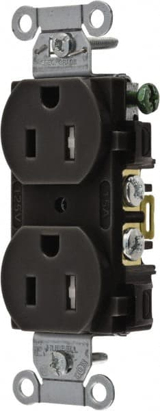 Hubbell Wiring Device-Kellems - 125 VAC, 15 Amp, 5-15R NEMA Configuration, Black, Specification Grade, Self Grounding Duplex Receptacle - 1 Phase, 2 Poles, 3 Wire, Flush Mount - Exact Tooling