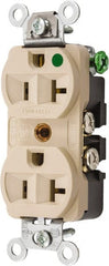 Hubbell Wiring Device-Kellems - 125 VAC, 20 Amp, 5-20R NEMA Configuration, Ivory, Hospital Grade, Self Grounding Duplex Receptacle - 1 Phase, 2 Poles, 3 Wire, Flush Mount, Chemical, Corrosion and Impact Resistant - Exact Tooling