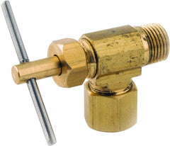 ANDERSON METALS - 1/4 x 1/4" Pipe, Angled Metal Seat Needle Valve - Brass Seal, Compression x MIP Ends, Lead Free Brass Valve, 150 Max psi - Exact Tooling