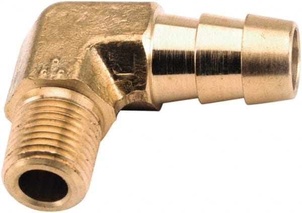 ANDERSON METALS - 1/4 NPT Thread Hose Barb x Male NPT 90° Elbow - 1/4" ID Hose, Lead Free Brass - Exact Tooling