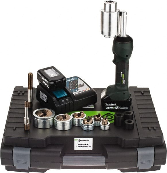 Greenlee - 16 Piece, 0.88 to 2.4165" Punch Hole Diam, Hydraulic Knockout Set - Round Punch, 10 Gage Stainless Steel, 10 Gage Mild Steel - Exact Tooling