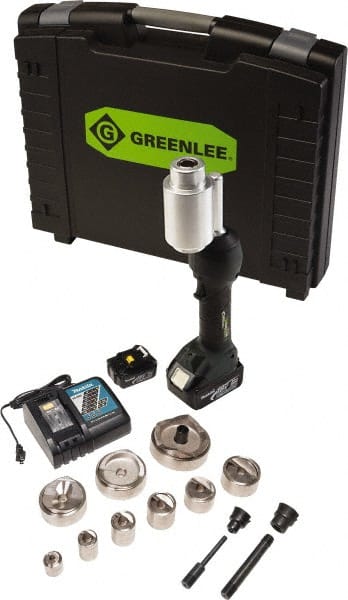 Greenlee - 16 Piece, 0.88 to 4.5445" Punch Hole Diam, Hydraulic Knockout Set - Round Punch, 10 Gage Stainless Steel, 10 Gage Mild Steel - Exact Tooling