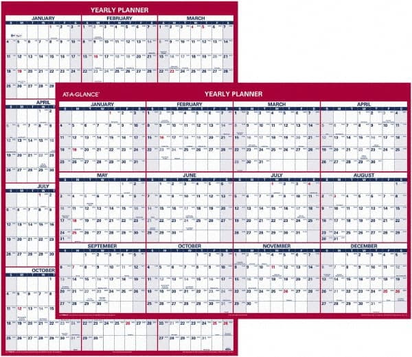 AT-A-GLANCE - 1 Sheet, 32 x 48", Erasable Wall Planner - Blue & Red - Exact Tooling