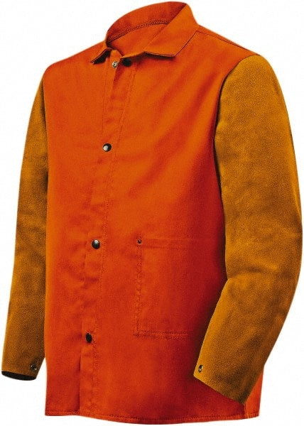 Steiner - Size 4XL Flame Resistant/Retardant Jacket - Orange, Rust, Cotton & Leather, Snaps Closure - Exact Tooling