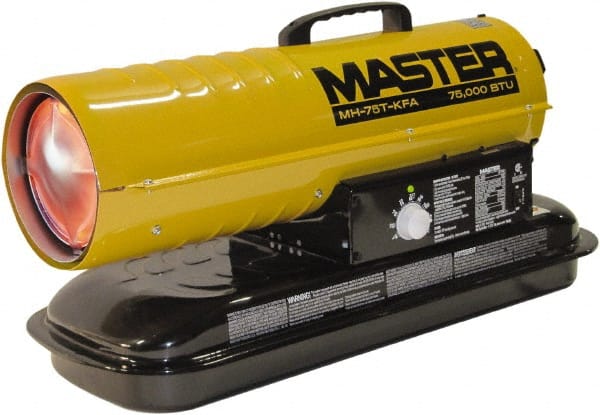 Master - 75,000 BTU Rating, Multi-Fuel Forced Air Heater - 1,875 Sq Ft Max Heating Area, 5 Gal Capacity, Fuel with Kerosene, Diesel & Fuel Oil - Exact Tooling