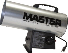 Master - 40,000 BTU Rating, Propane Forced Air Heater - 1,000 Sq Ft Max Heating Area, 20 Lb Capacity, Fuel with Kerosene, Diesel & Fuel Oil - Exact Tooling