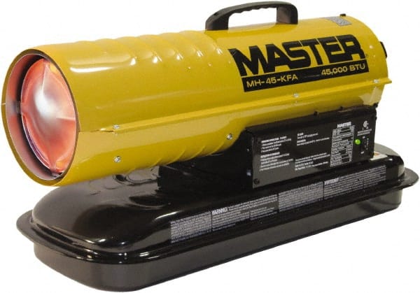 Master - 45,000 BTU Rating, Multi-Fuel Forced Air Heater - 1,125 Sq Ft Max Heating Area, 5 Gal Capacity, Fuel with Kerosene, Diesel & Fuel Oil - Exact Tooling