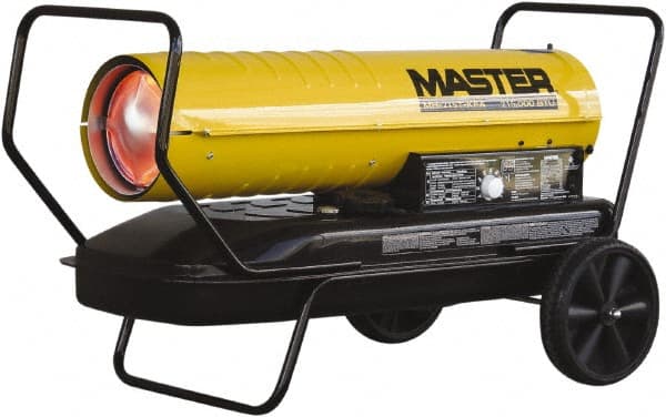 Master - 215,000 BTU Rating, Multi-Fuel Forced Air Heater - 5,375 Sq Ft Max Heating Area, 13 Gal Capacity, Fuel with Kerosene, Diesel & Fuel Oil - Exact Tooling