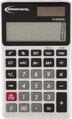 innovera - 12-Digit LCD 4 Function Handheld Calculator - 14mm Display Size, Silver & Black, Solar & Battery Powered - Exact Tooling