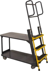 Ballymore - 63" 3 Step Ladder/Cart - Merchandise Ladder Cart, 1,000 Lb Capacity, 28" Platform Height, 21" Base Width x 51" Base Depth, Abrasive Mat Tread - Exact Tooling