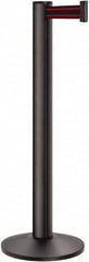 Lavi Industries - 40" High, 2-3/4" Pole Diam, Stanchion - 14" Base Diam, Dome Cast Iron Base, Black Aluminum Post, 13' x 2" Tape, Single Line Tape - Exact Tooling