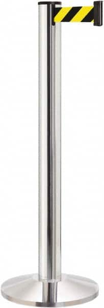 Lavi Industries - 40" High, 2-3/4" Pole Diam, Stanchion - 14" Base Diam, Dome Cast Iron Base, Polished Chrome (Color) Aluminum Post, 13' x 2" Tape, Single Line Tape - Exact Tooling