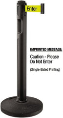 Lavi Industries - 38-1/4" High, 3-1/4" Pole Diam, Stanchion - 16" Base Diam, Dome Recycled Rubber Base, Black Plastic Post, 12' x 2" Tape, Single Line Tape, For Outdoor Use - Exact Tooling