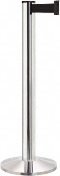 Lavi Industries - 40" High, 2-3/4" Pole Diam, Stanchion - 14" Base Diam, Dome Cast Iron Base, Polished Chrome (Color) Aluminum Post, 13' x 2" Tape, Single Line Tape - Exact Tooling