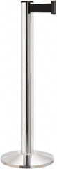 Lavi Industries - 40" High, 2-3/4" Pole Diam, Stanchion - 14" Base Diam, Dome Cast Iron Base, Polished Chrome (Color) Aluminum Post, 13' x 2" Tape, Single Line Tape - Exact Tooling