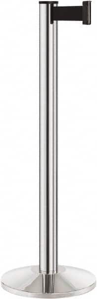 Lavi Industries - 40" High, 2-3/4" Pole Diam, Stanchion - 14" Base Diam, Dome Cast Iron Base, Polished Chrome (Color) Aluminum Post, 7' x 2" Tape, Single Line Tape - Exact Tooling