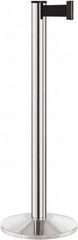 Lavi Industries - 40" High, 2-3/4" Pole Diam, Stanchion - 14" Base Diam, Dome Cast Iron Base, Polished Chrome (Color) Aluminum Post, 7' x 2" Tape, Single Line Tape - Exact Tooling
