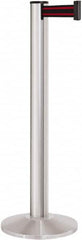 Lavi Industries - 40" High, 2-3/4" Pole Diam, Stanchion - 14" Base Diam, Dome Cast Iron Base, Satin Chrome (Color) Aluminum Post, 13' x 2" Tape, Single Line Tape - Exact Tooling