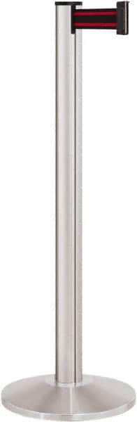 Lavi Industries - 40" High, 2-3/4" Pole Diam, Stanchion - 14" Base Diam, Dome Cast Iron Base, Satin Chrome (Color) Aluminum Post, 7' x 2" Tape, Single Line Tape - Exact Tooling