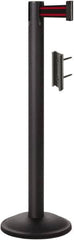 Lavi Industries - 38-1/2" High, 2-3/4" Pole Diam, Stanchion - 12-1/2" Base Diam, Round Steel Base, Black Steel Post, 7' x 2" Tape, Single Line Tape - Exact Tooling