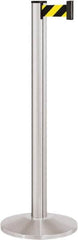 Lavi Industries - 40" High, 2-3/4" Pole Diam, Stanchion - 14" Base Diam, Dome Cast Iron Base, Satin Chrome (Color) Aluminum Post, 7' x 2" Tape, Single Line Tape - Exact Tooling
