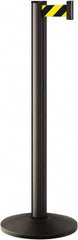 Lavi Industries - 40" High, 2-3/4" Pole Diam, Stanchion - 14" Base Diam, Dome Cast Iron Base, Black Aluminum Post, 7' x 2" Tape, Single Line Tape - Exact Tooling