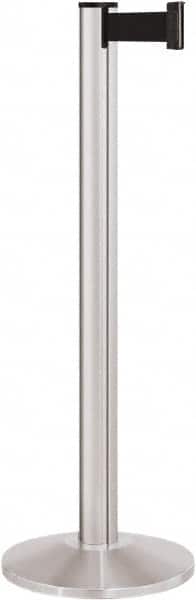 Lavi Industries - 40" High, 2-3/4" Pole Diam, Stanchion - 14" Base Diam, Dome Cast Iron Base, Satin Chrome (Color) Aluminum Post, 7' x 2" Tape, Single Line Tape - Exact Tooling