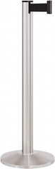 Lavi Industries - 40" High, 2-3/4" Pole Diam, Stanchion - 14" Base Diam, Dome Cast Iron Base, Satin Chrome (Color) Aluminum Post, 7' x 2" Tape, Single Line Tape - Exact Tooling
