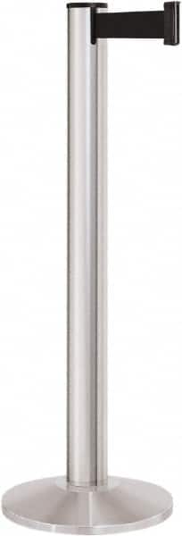 Lavi Industries - 40" High, 2-3/4" Pole Diam, Stanchion - 14" Base Diam, Dome Cast Iron Base, Satin Chrome (Color) Aluminum Post, 13' x 2" Tape, Single Line Tape - Exact Tooling