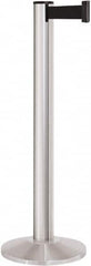 Lavi Industries - 40" High, 2-3/4" Pole Diam, Stanchion - 14" Base Diam, Dome Cast Iron Base, Satin Chrome (Color) Aluminum Post, 13' x 2" Tape, Single Line Tape - Exact Tooling