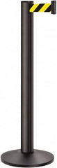Lavi Industries - 40" High, 2-3/4" Pole Diam, Stanchion - 14" Base Diam, Dome Cast Iron Base, Black Aluminum Post, 13' x 2" Tape, Single Line Tape - Exact Tooling