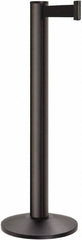 Lavi Industries - 40" High, 2-3/4" Pole Diam, Stanchion - 14" Base Diam, Dome Cast Iron Base, Black Aluminum Post, 7' x 2" Tape, Single Line Tape - Exact Tooling