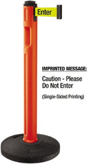 Lavi Industries - 38-1/4" High, 3-1/4" Pole Diam, Stanchion - 16" Base Diam, Dome Recycled Rubber Base, Orange Plastic Post, 12' x 2" Tape, Single Line Tape, For Outdoor Use - Exact Tooling