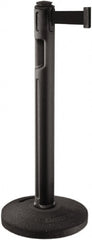 Lavi Industries - 38-1/4" High, 3-1/4" Pole Diam, Stanchion - 16" Base Diam, Dome Recycled Rubber Base, Black Plastic Post, 12' x 2" Tape, Single Line Tape, For Outdoor Use - Exact Tooling