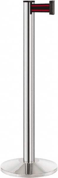 Lavi Industries - 40" High, 2-3/4" Pole Diam, Stanchion - 14" Base Diam, Dome Cast Iron Base, Polished Chrome (Color) Aluminum Post, 7' x 2" Tape, Single Line Tape - Exact Tooling