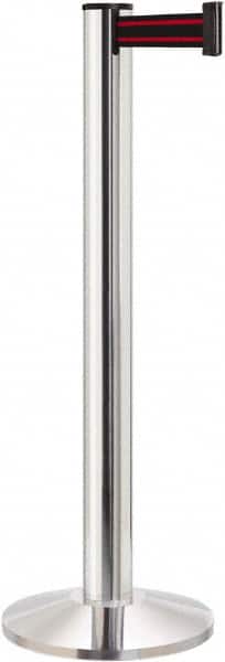 Lavi Industries - 40" High, 2-3/4" Pole Diam, Stanchion - 14" Base Diam, Dome Cast Iron Base, Polished Chrome (Color) Aluminum Post, 13' x 2" Tape, Single Line Tape - Exact Tooling