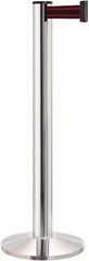Lavi Industries - 40" High, 2-3/4" Pole Diam, Stanchion - 14" Base Diam, Dome Cast Iron Base, Polished Chrome (Color) Aluminum Post, 13' x 2" Tape, Single Line Tape - Exact Tooling