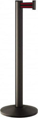 Lavi Industries - 40" High, 2-3/4" Pole Diam, Stanchion - 14" Base Diam, Dome Cast Iron Base, Black Aluminum Post, 7' x 2" Tape, Single Line Tape - Exact Tooling