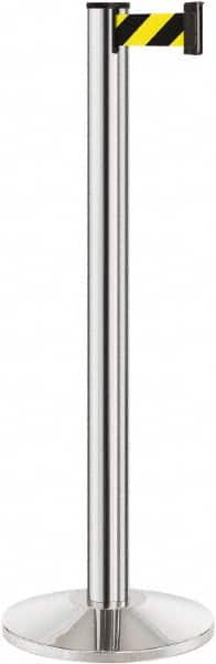 Lavi Industries - 40" High, 2-3/4" Pole Diam, Stanchion - 14" Base Diam, Dome Cast Iron Base, Polished Chrome (Color) Aluminum Post, 7' x 2" Tape, Single Line Tape - Exact Tooling