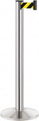 Lavi Industries - 40" High, 2-3/4" Pole Diam, Stanchion - 14" Base Diam, Dome Cast Iron Base, Polished Chrome (Color) Aluminum Post, 7' x 2" Tape, Single Line Tape - Exact Tooling