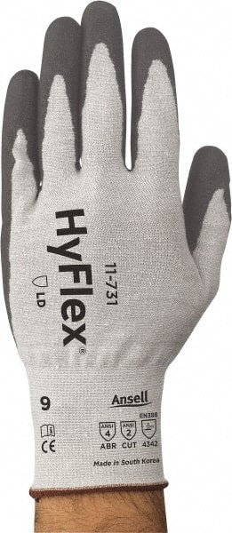 Ansell - Size 2XL (11), ANSI Cut Lvl 2, Abrasion Lvl 4, Polyurethane Coated Polyurethane Cut Resistant Gloves - 10.43" Long, Palm Coated, Nylon & Spandex Lining, Knit Wrist, Gray, Paired - Exact Tooling
