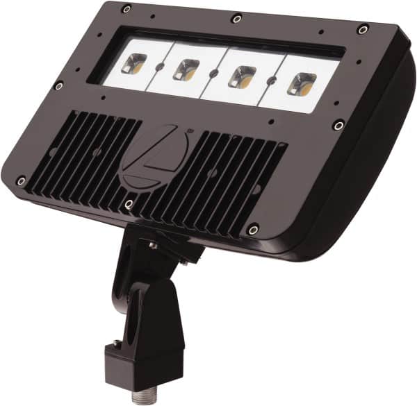 Lithonia Lighting - 1 Head, 120-277 Volt, 54 Watt, LED Floodlight Fixture - Knuckle Mount, 3-1/8" Long x 12-7/8" Wide x 7-3/4" High, Aluminum Housing - Exact Tooling
