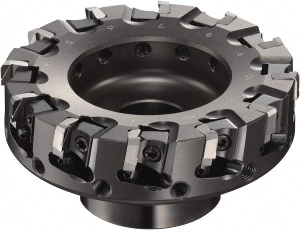 Sumitomo - 100mm Cut Diam, 14.4mm Arbor Hole, 50mm Max Depth of Cut, 90° Indexable Chamfer & Angle Face Mill - 12 Inserts, NF-LDEN Insert, Right Hand Cut, 12 Flutes, Through Coolant, Series HF - Exact Tooling