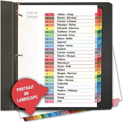UNIVERSAL - Tabs, Indexes & Dividers Indexes & Divider Type: Printed Alpha Size: 8-1/2 x 11 - Exact Tooling
