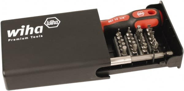 Wiha - 38 Piece, 1/4" Drive Screwdriver Bit Set - #1 to #3 Phillips, 1/16 to 1/4" Hex, 2.5 to 6mm Hex, T7 to T40 Torx, #1, #2 & #3 Pozidriv, #1 to #3 Square Recess, 4.5, 5.5 & 6mm Slotted - Exact Tooling